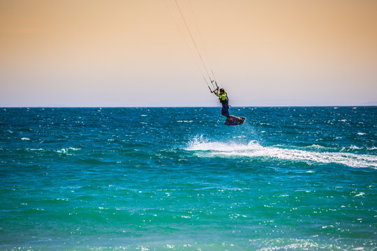 flying kiter in Tarifa