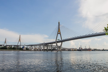 Fototapeta na wymiar The suspension bridge with brighten sky