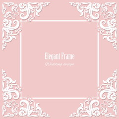 Decorative square frame on pastel pink. Can be used for wedding design.