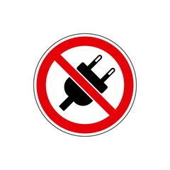 STOP! No Plug Sign. Vector. The icon with a red sign on a white background. For any use. Warns.