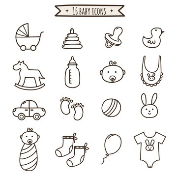 Baby doodle icons set