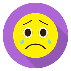 Emoticon cry face. Cry emoji. Isolated vector illustration on white background. Emoji longshadow icon.