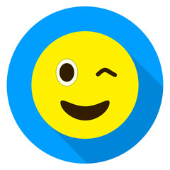Emoticon wink face. Wink emoji. Isolated vector illustration on white background. Emoji longshadow icon.