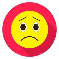Emoticon sad face. Sad emoji. Isolated vector illustration on white background. Emoji longshadow icon.