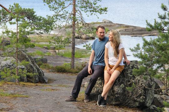 Beautiful wild nature of Finland and pair