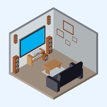 Home theater flat isometric vector illustration