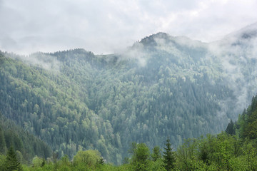 Fototapeta na wymiar View of foggy mountains