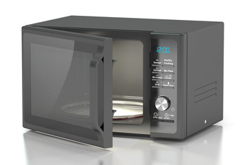 black microwave oven, 3D rendering