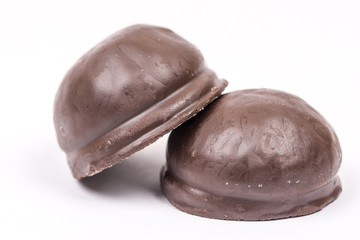 Chocolate round cookies with copy space on white background