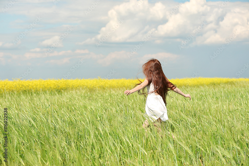 Sticker sweet girl in spring meadow