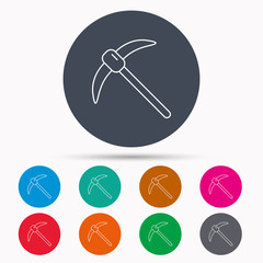 Mining tool icon. Pickaxe equipment sign.
