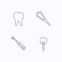 Dental implant, tooth and tweezers icons.