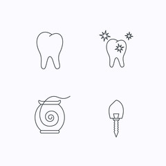 Tooth, healthy teeth and dental implant icons.