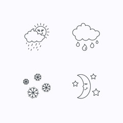 Weather, snowflakes and rain icons. Moon night.