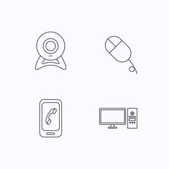 Fototapeta premium Computer, web camera and mobile phone icons.