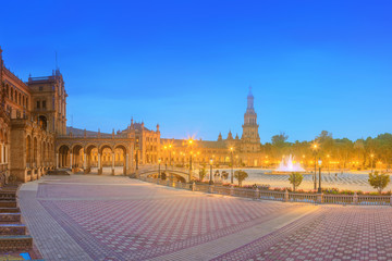 Obraz premium View of Spain Square on sunset, landmark in Renaissance Revival style, Seville, Spain