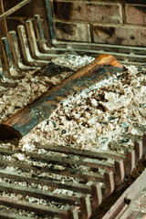 Closeup of fireplace fire ash.