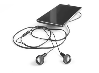 earphones and smartphone isolated