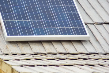 Solar panel on the wooden roof at mountrain area house