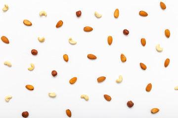 Composition of nuts pattern - mix hazelnuts, cashews, almonds.