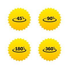 Angle degrees icons. Geometry math signs.