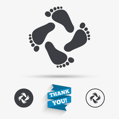 Baby footprints icon. Child barefoot steps.
