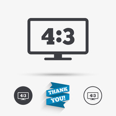 Aspect ratio 4:3 widescreen tv. Monitor symbol.