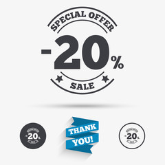 20 percent discount sign icon. Sale symbol.