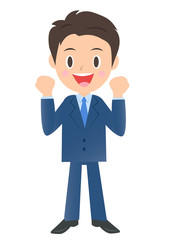 励ますビジネスマン、男性会社員のイラスト素材、三頭身