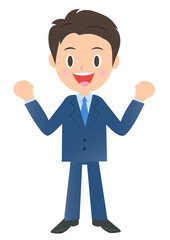 応援するビジネスマン、男性会社員のイラスト素材、三頭身