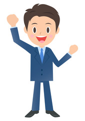 とても喜ぶビジネスマン、男性会社員のイラスト素材、三頭身