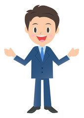 話すビジネスマン、男性会社員のイラスト素材、三頭身