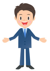 歓迎するビジネスマン、男性会社員のイラスト素材、三頭身