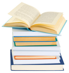 Pile of books on a white background
