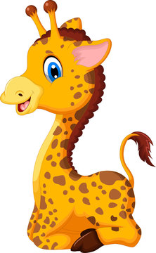cute baby giraffe cartoon sitting for you design