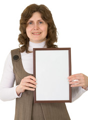 Young woman with frame