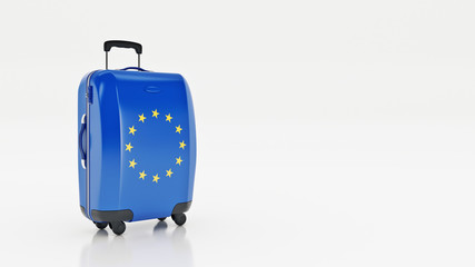 Travel to European Union concep. Suitcases with European Union flag on a white background. 3d Rendering