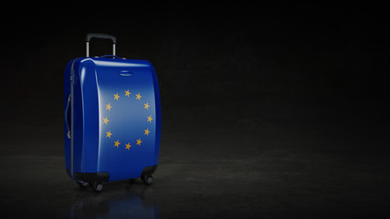 Travel to European Union concep. Suitcases with European Union flag on a white background. 3d Rendering