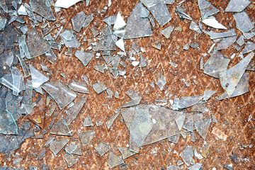 Rusty old metal floor and glass