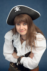 Portrait of pirate woman in hat
