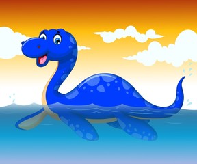 funny dinosaur cartoon swimming with sea life background