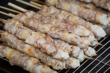 thai style grill pork in bamboo stick