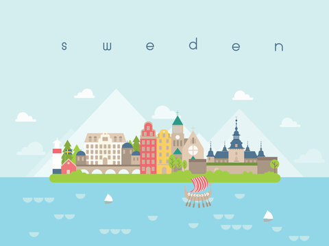 Sweden Landmarks Travel and Journey Vector