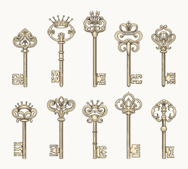 Vector antique chaves or ancient keys for old door