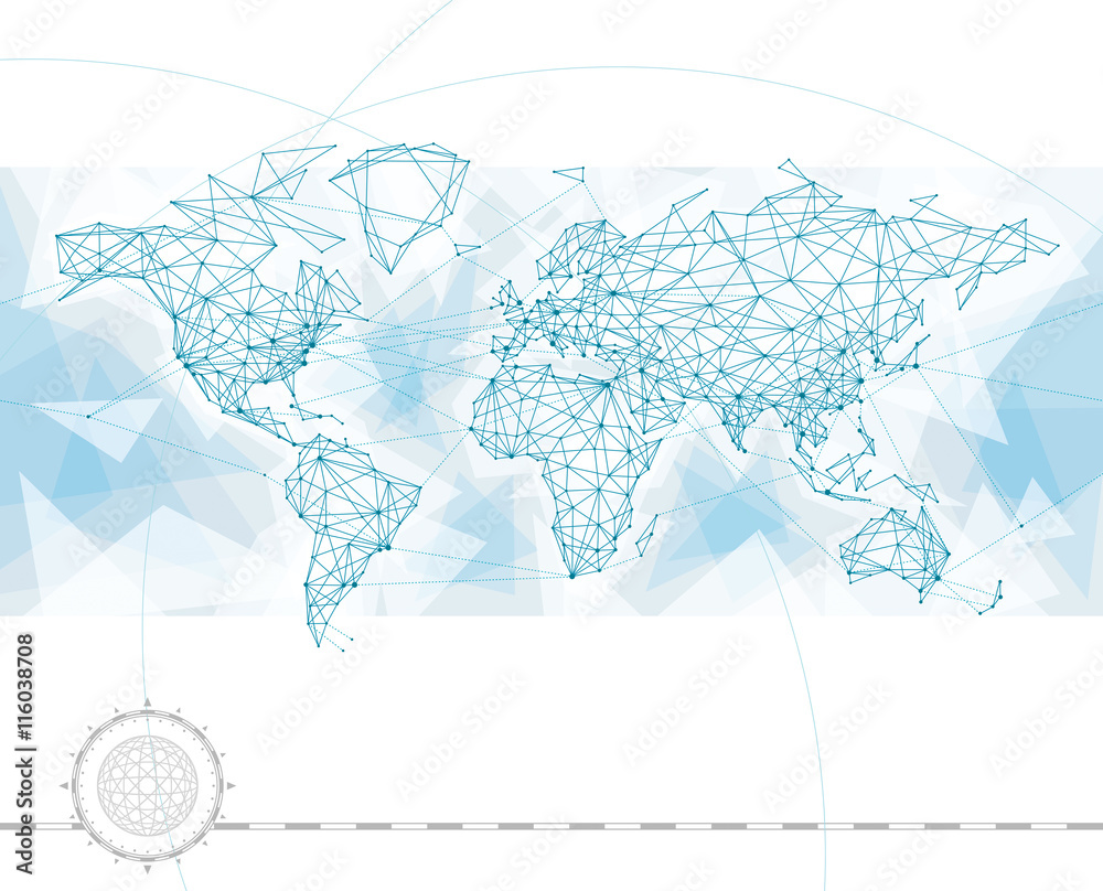 Aufkleber World map with global network connection lines.