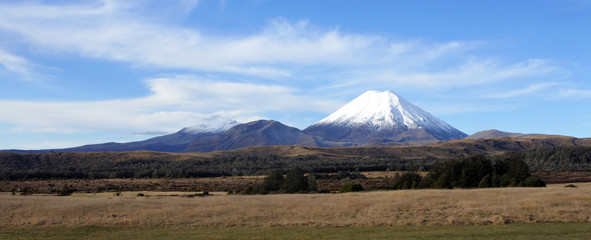 Fototapeta premium Panoramic landscape of Mount Ngauruhoe and Mount Tongariro