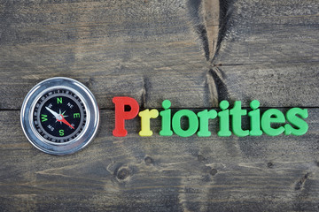 Priorities on wooden table