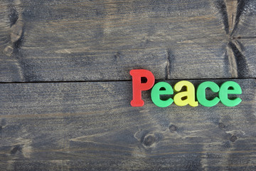 Peace on wooden table