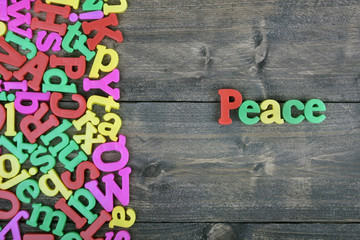 Peace on wooden table