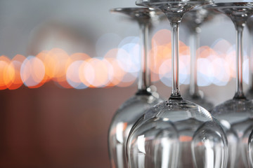 Upturned wine glasses on the table